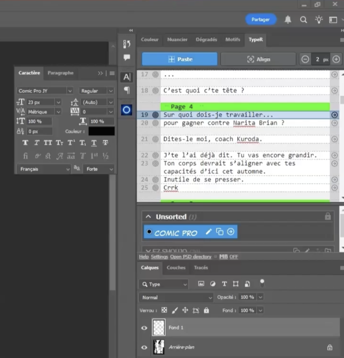 Capture d'écran de l'extension TypeR pour Photoshop